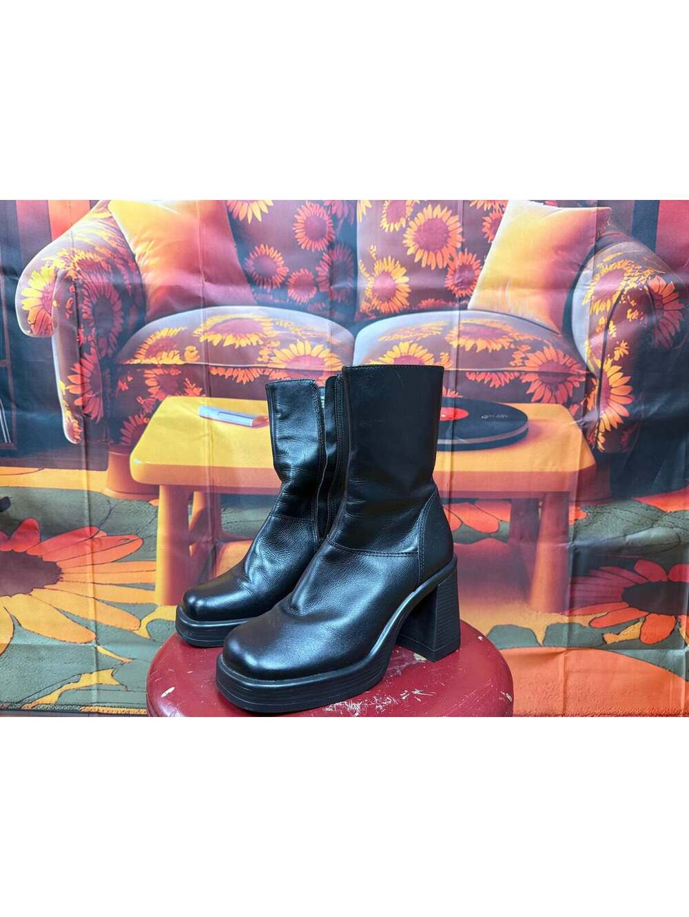 Steve Madden Fantsie Black Leather Platform Block Heel Boots